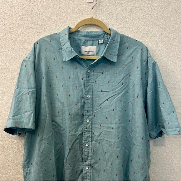 Paper Denim & Cloth Blue Mini Flamingo Print Button Down Novelty Shirt- Size 2X - Picture 3 of 12
